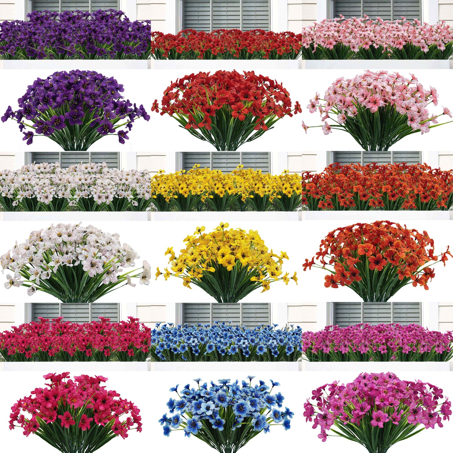 6 Bunches of UV Resistant Artificial Flowers for Outdoor and Home Decoration