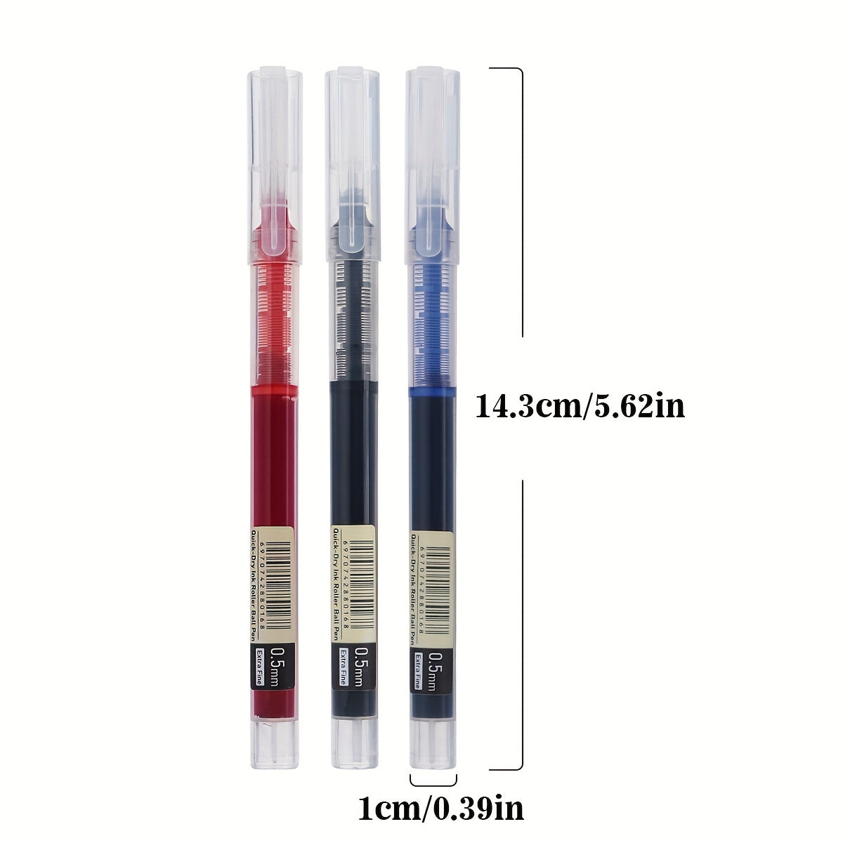 30pcs/10pcs direct liquid quick-drying ballpoint pens in black, blue, and red 0.5mm. School and office gel pens for homework and writing tasks.