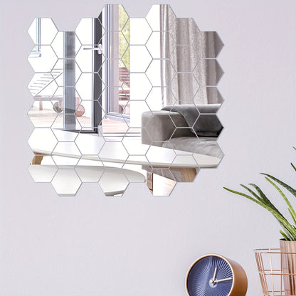 50 hexagonal mirror wall stickers for bathrooms, bedrooms, dorms, offices, and gyms.