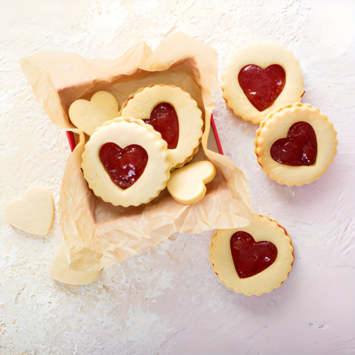 Set of 2 stainless steel cookie cutters with flower and heart shapes, perfect for making candies, biscuits, chocolates, and cakes. These versatile baking tools are great for cake decorating and are essential kitchen gadgets and accessories for any home