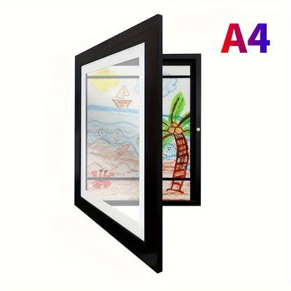 Multifunctional magnetic art display frame - front-opening, durable wood, hangs horizontally or vertically for posters, photos, and paintings - stylish black, great for decorating and gifting.