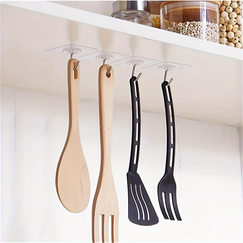 10/30pcs Transparent Adhesive Hooks - Multi-functional hooks for kitchenware and bathroom with anti-skid, traceless design. Perfect for bathroom supplies.