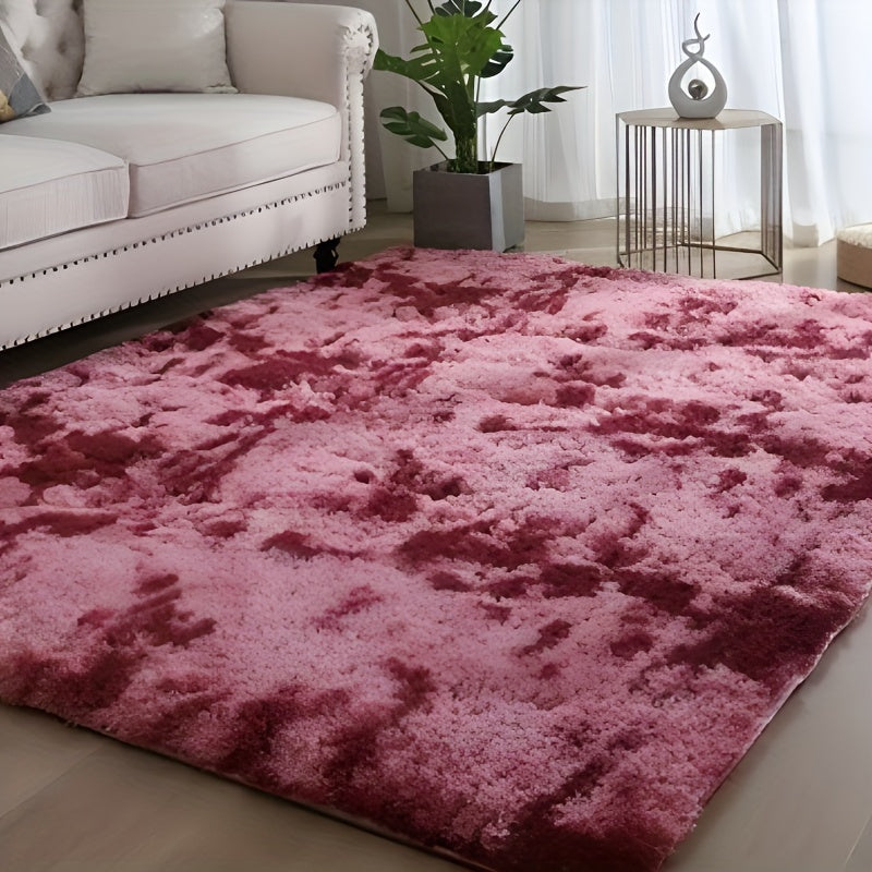 Rectangular Soft Tie-Dye Shag Area Rug - Hand Washable Polyester Carpet for Bedroom, Balcony, and Bathroom Decor