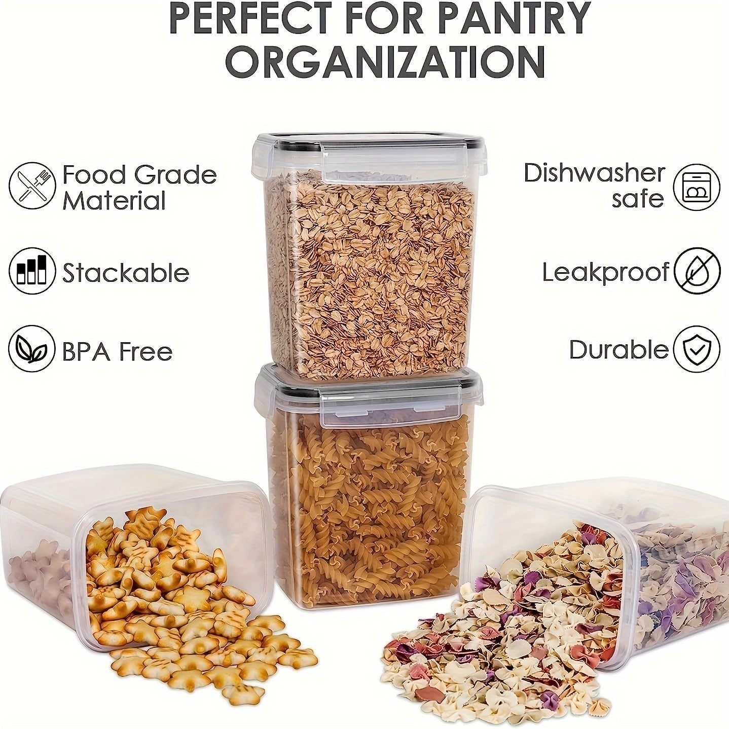 Keep your kitchen organized with this set of 24 BPA-free plastic food storage containers. The airtight containers feature a latch closure and are safe to use in the dishwasher. Includes labels and marker for easy organization of sugar, flour, and baking