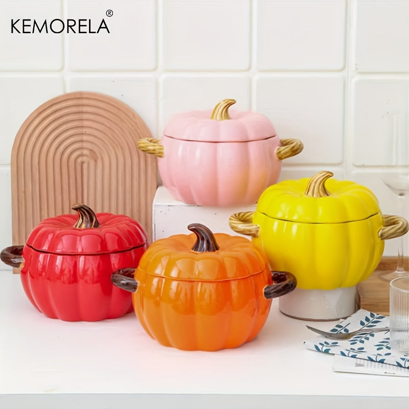 Introducing the KEMORELA 50oz Large Ceramic Pumpkin Pot with Lid! This versatile pot is ideal for adding a festive touch to your Halloween, Thanksgiving, and Christmas decor. Perfect for baking, serving, and storing your favorite dishes. Upgrade your