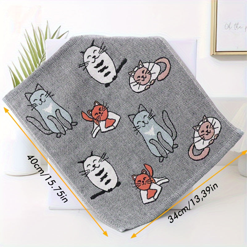 Soft cotton towel with cat pattern, sized 34.01 * 40.01 cm, ideal for bathrooms and kitchens.