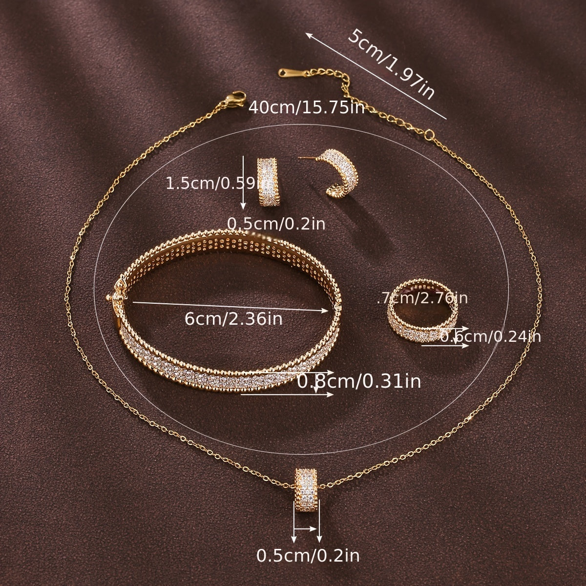 Simple and elegant jewelry set for girls featuring rings, earrings, necklaces, and bracelets with a sleek and luxurious design.