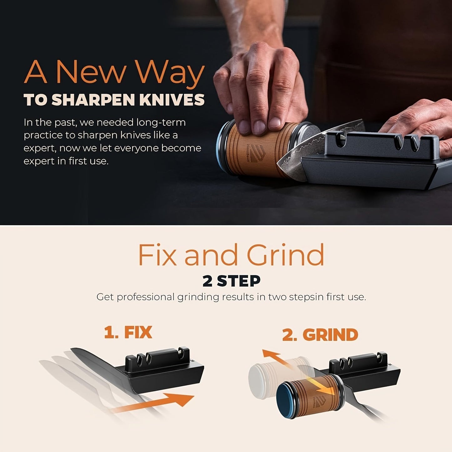 This knife sharpener set features diamond and corundum grinding discs, a magnetic angle base with 15° and 20° angles, and is suitable for all steel hardness. It can be used on kitchen knives, chef knives, scissors, and wooden materials without the need