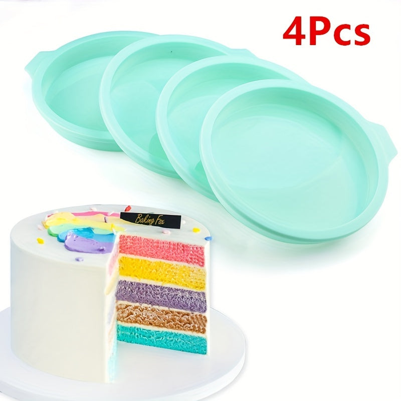 Set of 4 Silicone Layered Cake Molds in Round Shape (15.24cm/20.32cm), Perfect for Toast Bread, Cakes, and Pastries. Non-Stick and Easy to Use Baking Tools for Your Kitchen. Great Addition to Your Kitchen Gadgets and Accessories Collection.