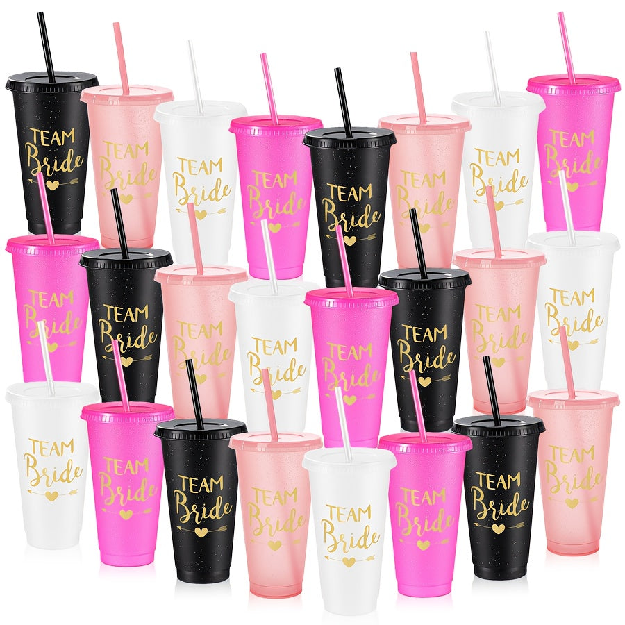 10 24oz Bachelorette Party Tumblers with Lids and Straws, perfect for bridesmaids and bridal party gifts at weddings.