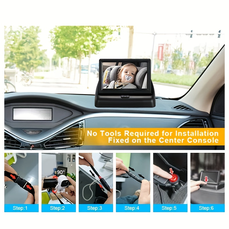 Stay safe while driving with our Rear-Facing Car Seat Camera Monitor. This monitor features a 10.92cm HD display, wide angle lens, and night vision capabilities, providing in-car safety surveillance for infants and toddlers. The 720P video quality and