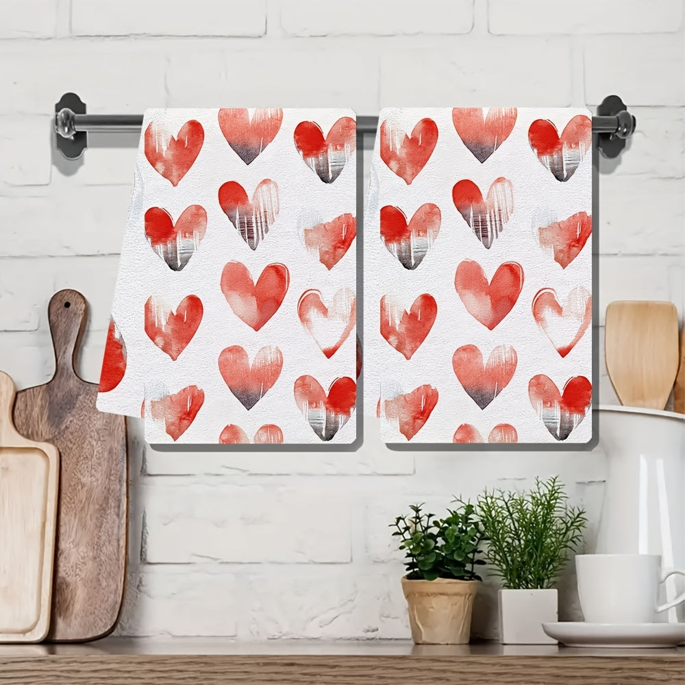 Get ready for Valentine's Day with these 2pcs Ultra Soft Kitchen Towels featuring Heart and Animal Print designs. Made of highly absorbent polyester, these dish hand towels are machine washable and measure 40.64x60.96 cm. Perfect for adding a festive