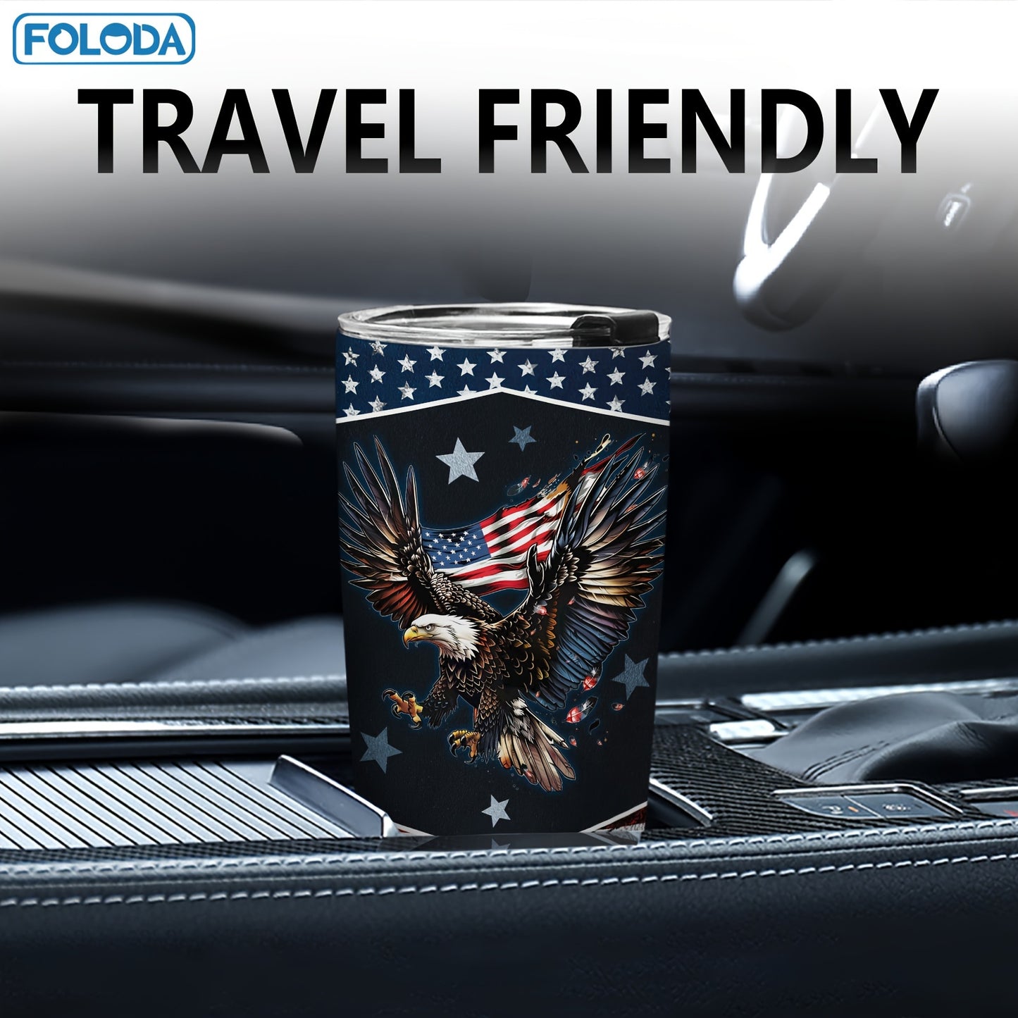 Foloda American Flag Eagle Tumbler 20oz with Sliding Lid - Hand Wash Only, Oval Shape, Ideal for Running & Outdoor Sports - Great Gift for Holidays.