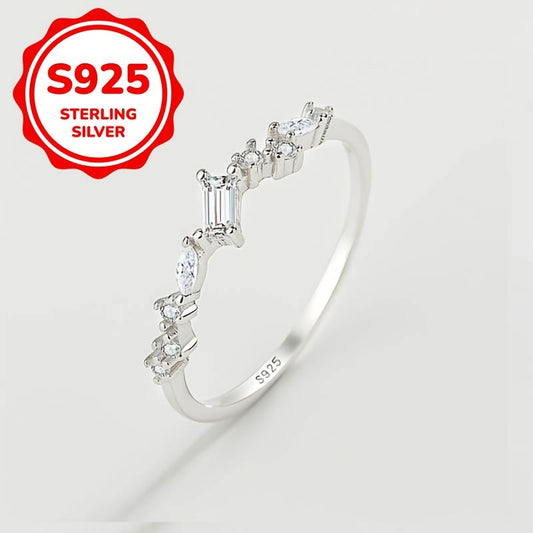 Silver 925 Synthetic Zirconia Ring, perfect as a birthday gift for women with irregular shape