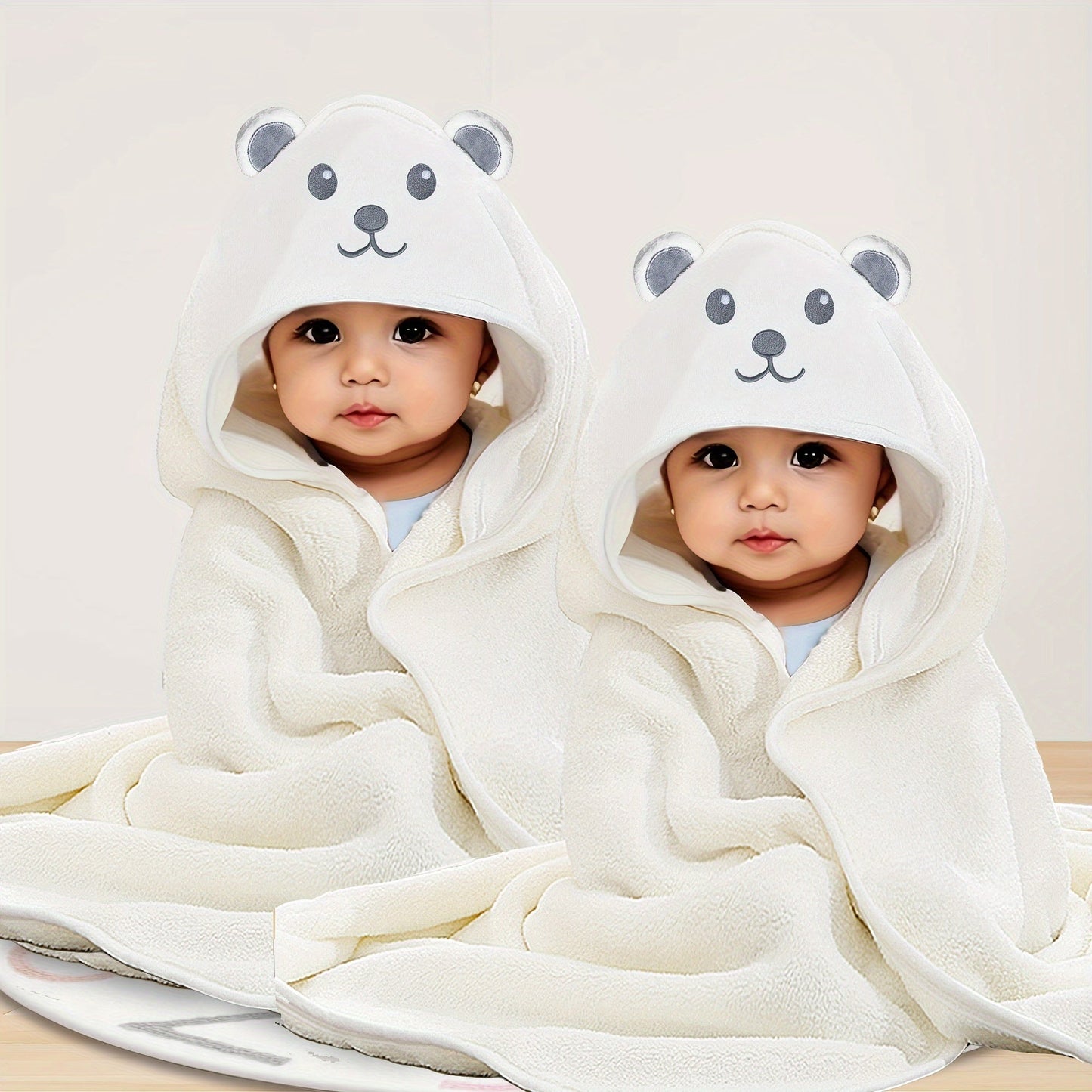 Two adorable cartoon hooded bath towels for children, featuring super soft and comfortable coverlets. These children's cartoon animal bathrobes are perfect for all seasons and make essential gifts for newborns on Christmas, Halloween, or Children's Day.