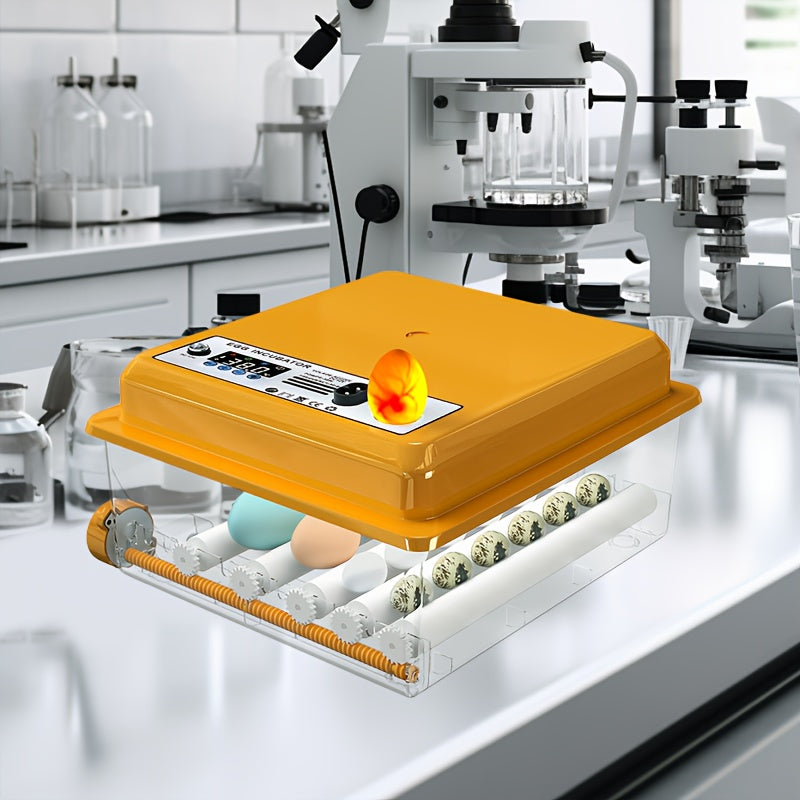 CoInceptus 16-Egg Incubator: Transparent, Orange, LED Lamp, Automatic Water Filling, Easy Assembly. Ideal for Duck, Quail, Goose, Pigeon Eggs. Perfect for Lab Egg Turning.