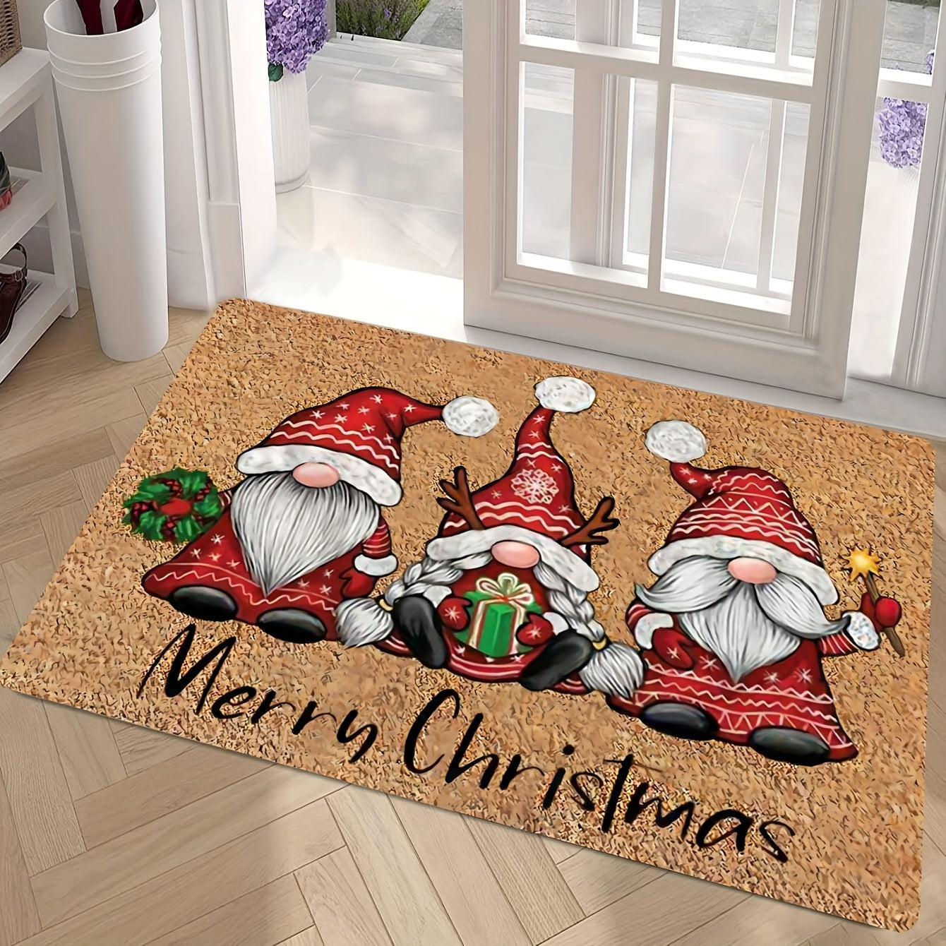 This Christmas Gnome Door Decoration Mat is perfect for keeping your home clean and festive. Made of durable polyester, it is dirt resistant and easy to clean. The mat is 1 centimeter thick and weighs 800 grams per square gram, making it ideal for both