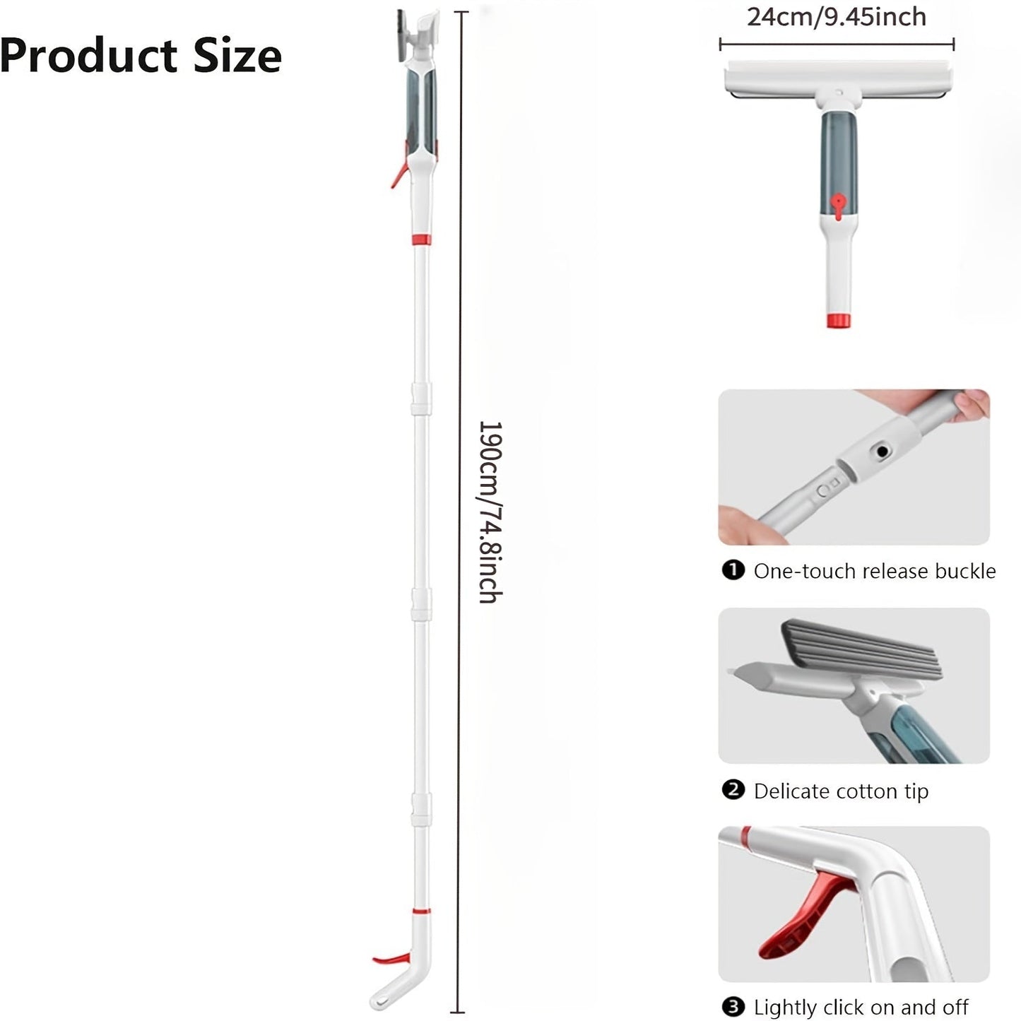 Multi-Purpose Window Cleaning Wiper with Extendable 189.99 cm Long Handle, featuring Multi-Function Spray and Water Purification System. Made of Durable Plastic Material, this tool is perfect for Home and Car Use, specially designed for High-Rise Glass