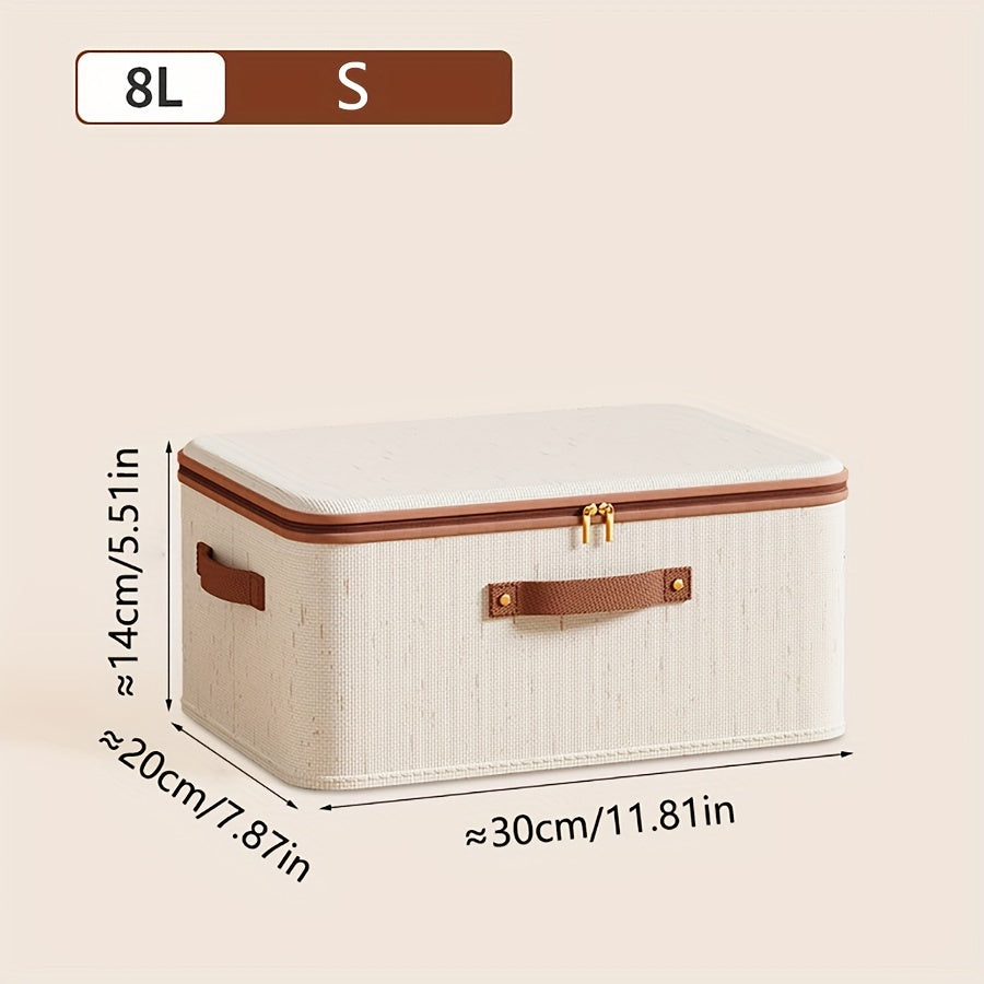 Foldable Clothes Storage Box with Lid for Home Bedroom and Under-Bed Storage, made of Tianshan Hemp with Zipper.