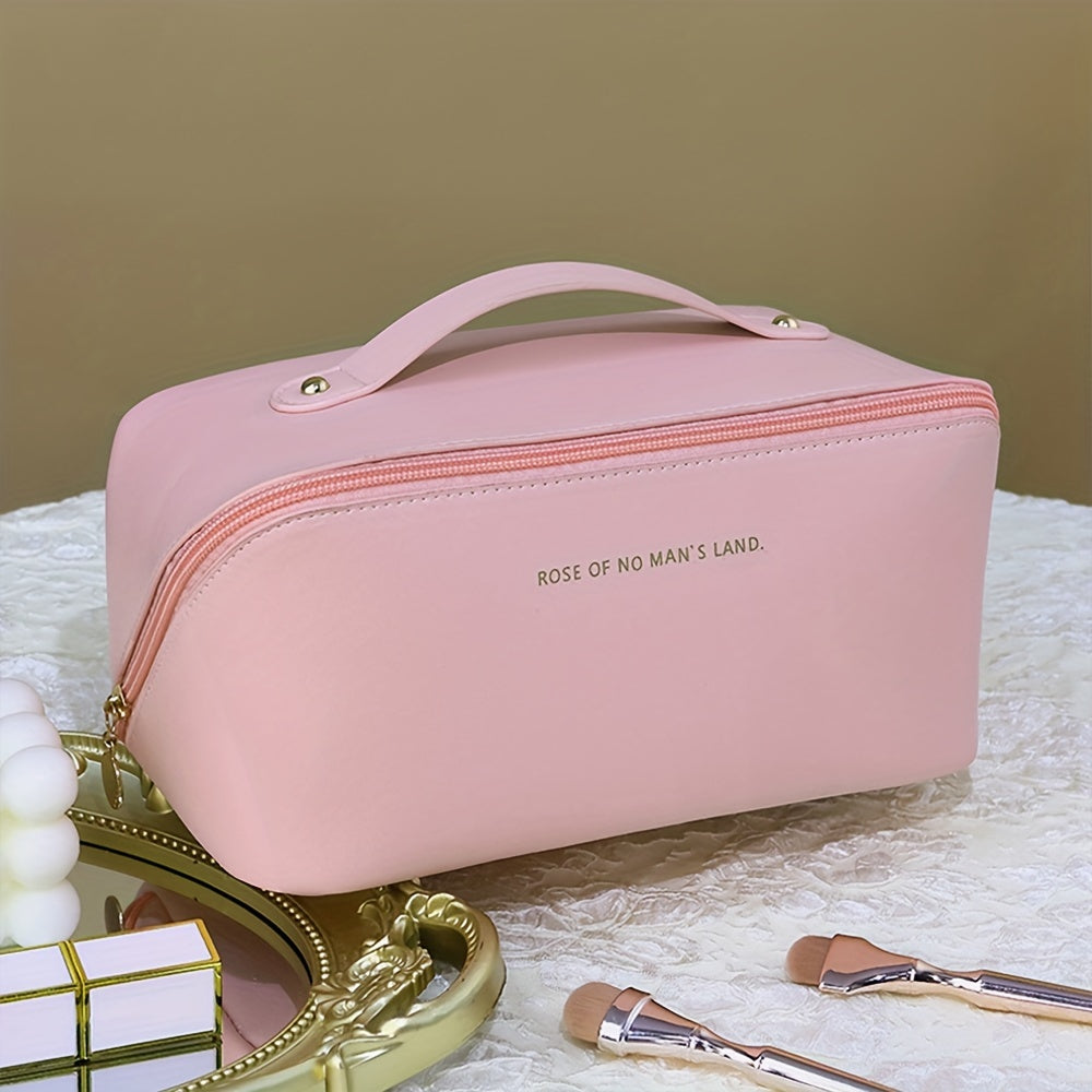 Travel-friendly makeup and skincare storage bag with large capacity and positioning printing, available in mixed colors and unscented.