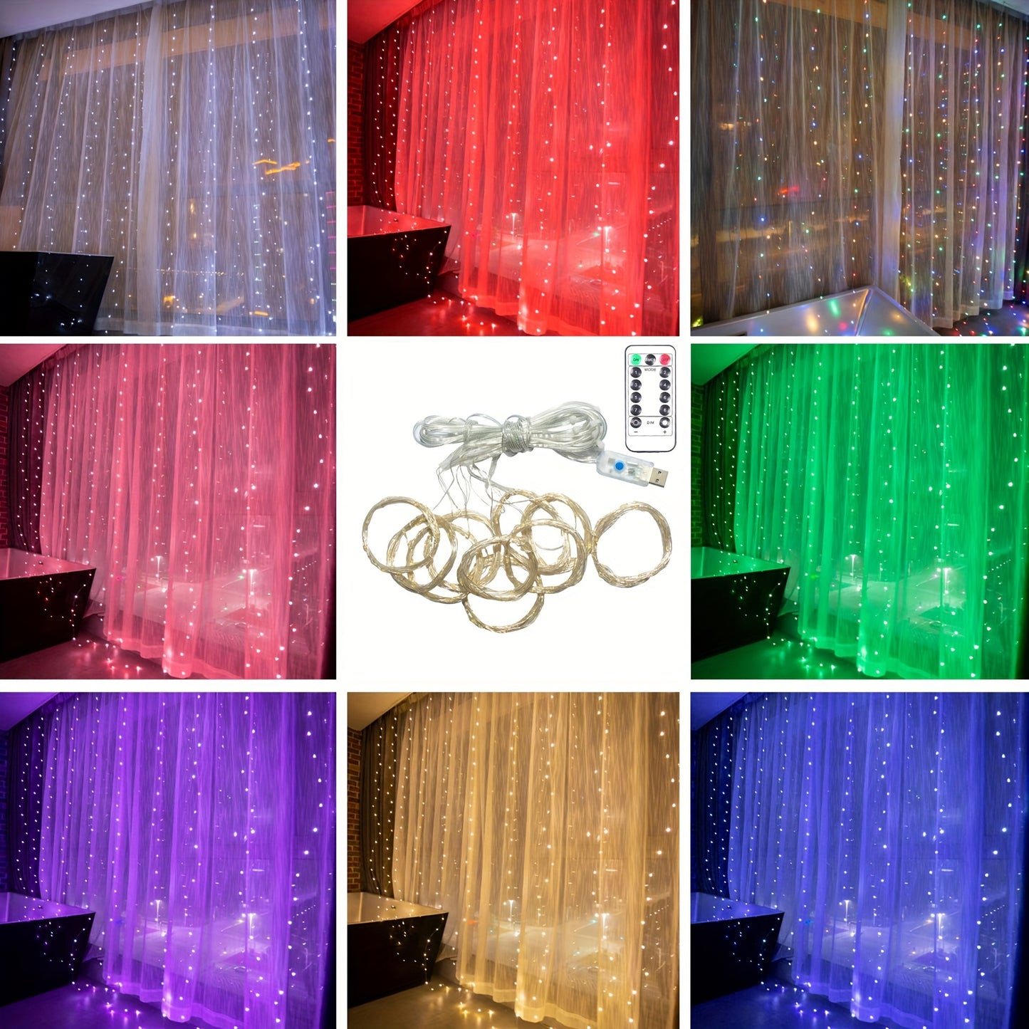 Christmas lights curtain garland for home decor with Merry Christmas and New Year ornaments. Perfect Xmas gifts for Navidad 2024 celebrations.