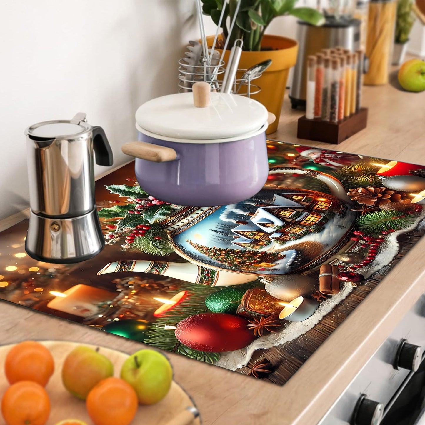 Protect your electric glass stove or cooktop with this festive Christmas-themed anti-slip stove top protector. This waterproof, scratch-preventing, and heat-resistant cover is perfect for keeping your appliances safe and clean. It's easy to clean and