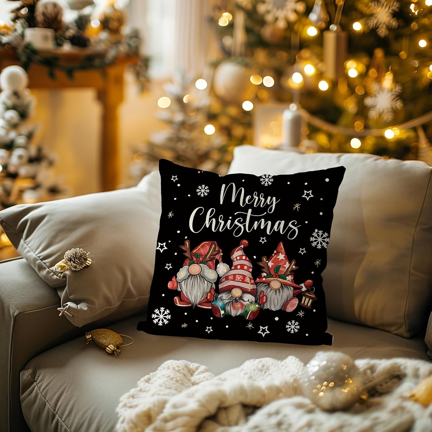 Adorable Gnome Christmas Pillowcase - Featuring Single Sided Print, Zip Closure, Easy to Clean - Ideal for Adding a Festive Touch to Your Living Room or Sofa, Perfect for Christmas Decor