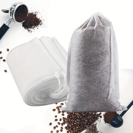 50 or 100 pieces of PET Cold Brew Coffee Filter Bags with a drawstring, measuring 10cm x 15cm. Ideal for tea, yogurt, spices, herbs, and as a kitchen filter tool. A must-have for home and kitchen essentials.