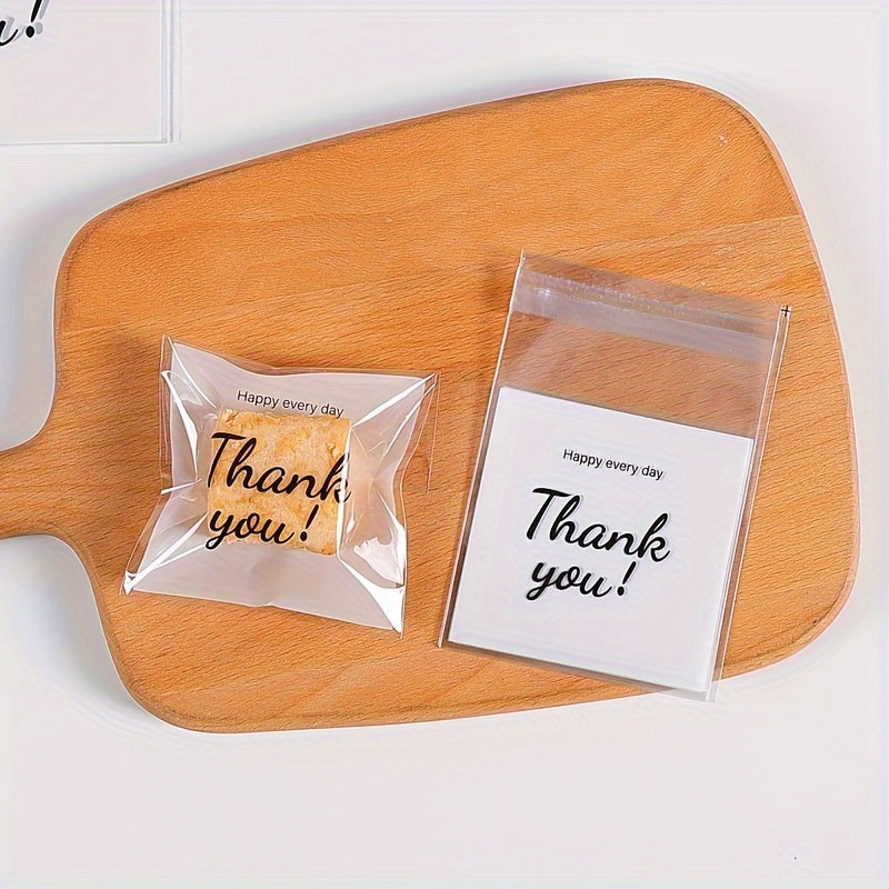 Small thank-you printed gift bags in quantities of 50, 100, or 200, ideal for gifts, cookies, and candies with self-sealing feature.