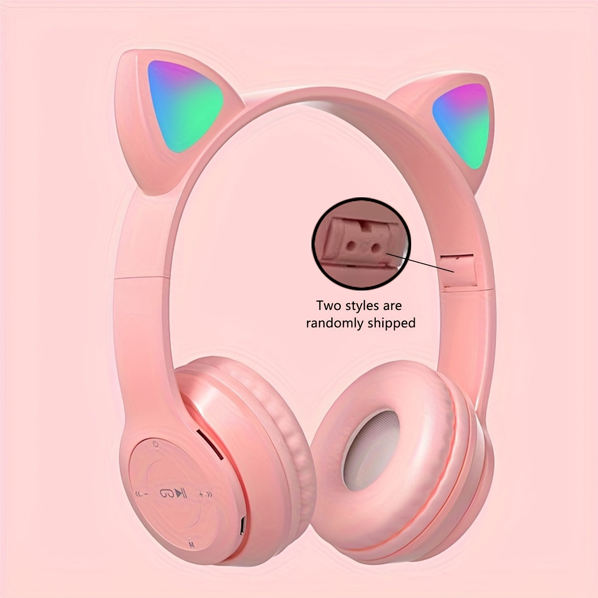 Cat Ear Wireless Headphones with LED light, foldable design, volume control, and Type-C charging - perfect for phones and as a gift.