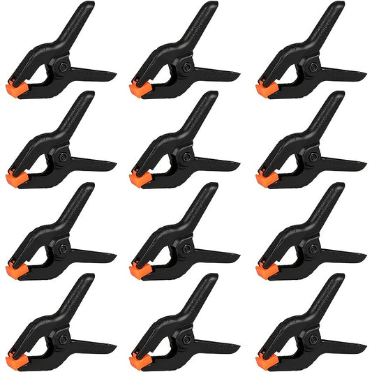 12 spring clamps, 5.08cm small backdrop clips, heavy duty plastic for crafts, backdrop stands, woodworking, photography studios.