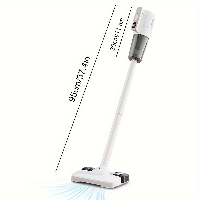 Cordless vacuum with 5500Pa suction power, 2 speed settings, rechargeable battery for home and car cleaning.