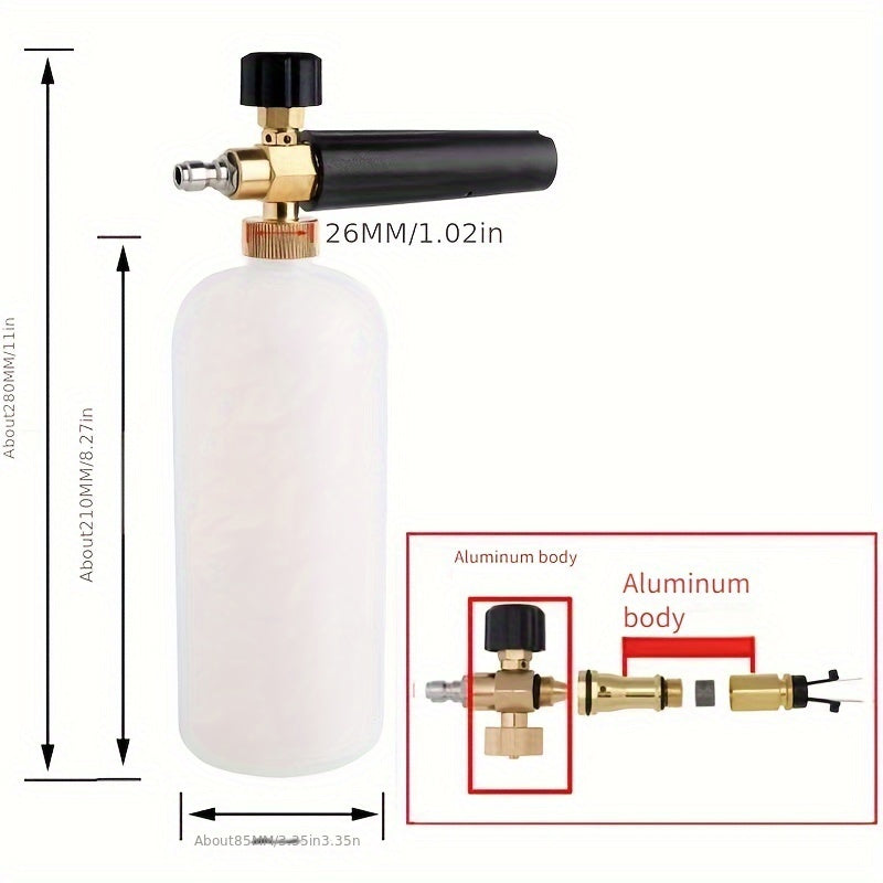 High pressure foam sprayer for car wash with fan-shaped head and quick plug.