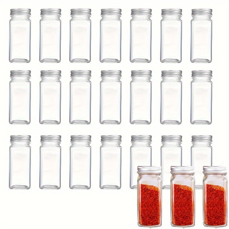 Set of 12, 24, 36, or 48 Airtight Glass Spice Jars for Organizing Seasoning Bottles in the Kitchen. Can Also Be Used for BBQ Rubs, Herbs, and Seasonings. Safe for Food Contact.