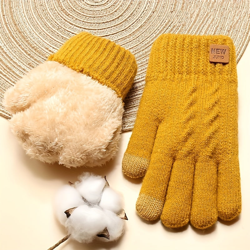 Wholesale Double-layer Knitted Gloves with Velvet Lining, Coldproof and Warm Touch Screen Gloves, Solid Color Elastic Short Winter Gloves