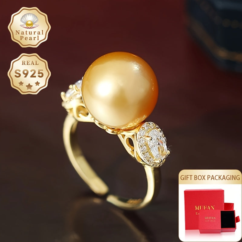 This must-have gift box includes a stunning pearl ring for women, featuring a 11-12mm round natural deep sea pearl set in S925 silver. The open ring design makes it a perfect accessory for weddings and special occasions. Please note that the natural