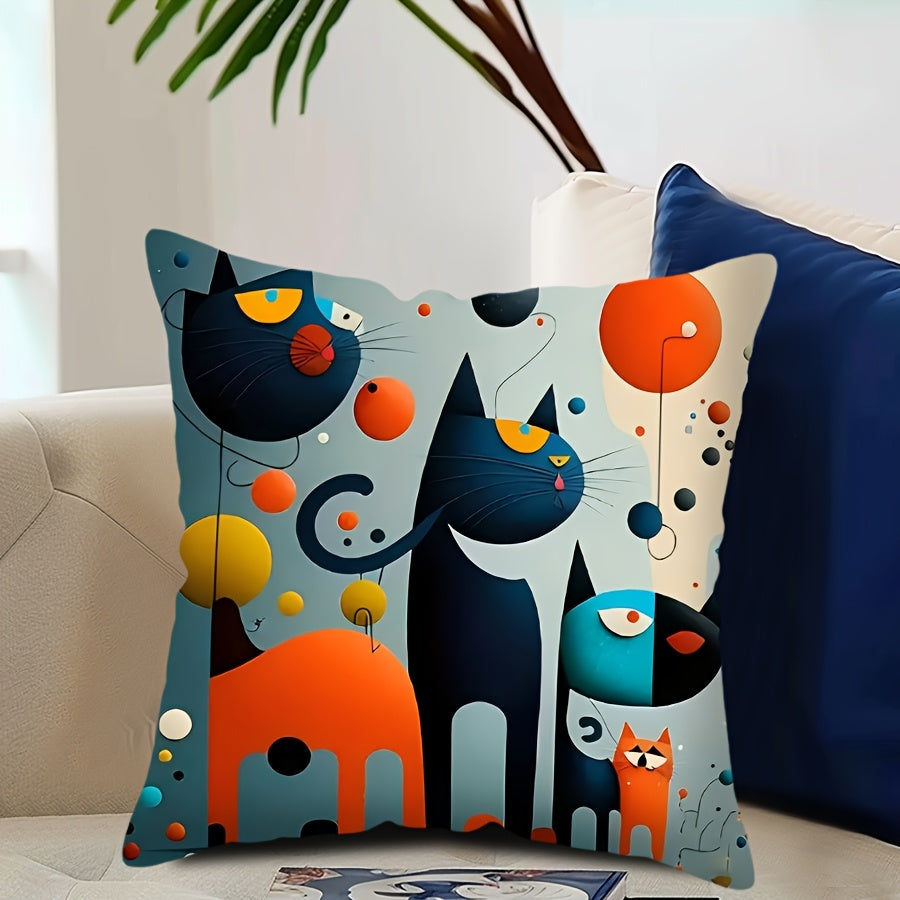 Abstract Cat Print Decorative Throw Pillow Covers with Smooth Soft Zip Closure for Home, Bedroom, Sofa, Car, and Office Decoration - 1pc (Pillow Core Not Included)