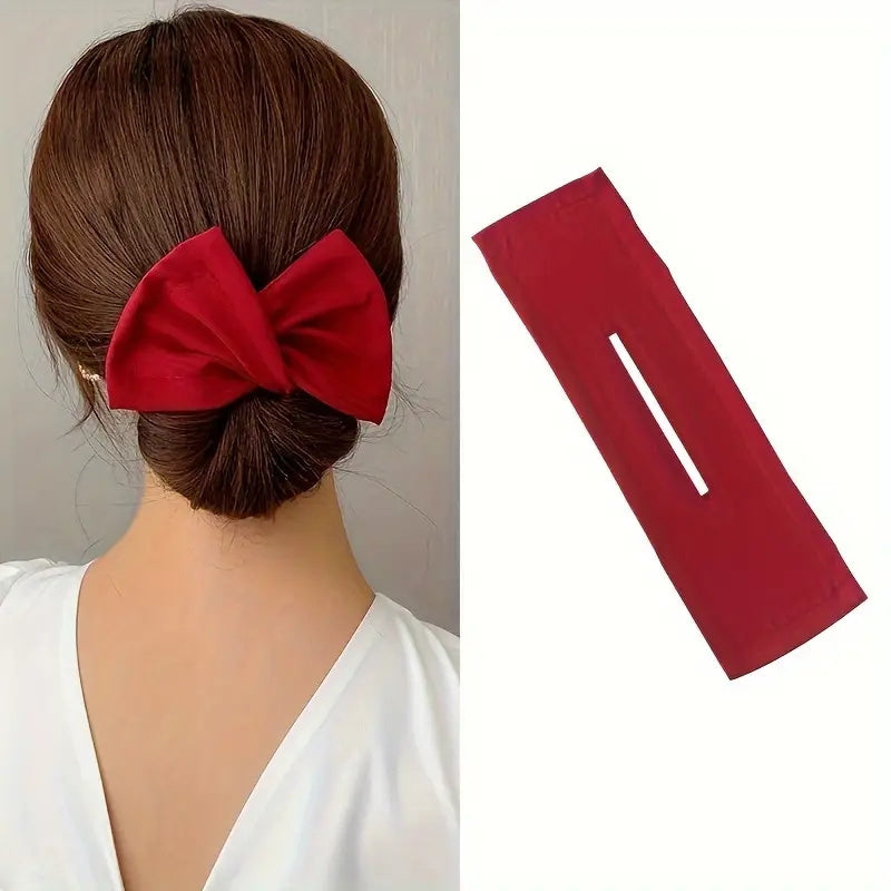 Bohemian bun maker headband with French curling iron for lazy hair styling. Made of polyester fiber with rotating twist reel for easy use. Bohemian hair accessory.