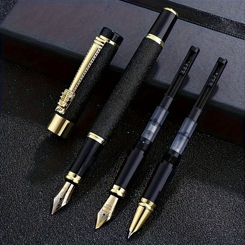 Luxury pen case set with ergonomic metal writing pens featuring medium rhodium plated tip and plastic material. Suitable for calligraphy practice and office use.