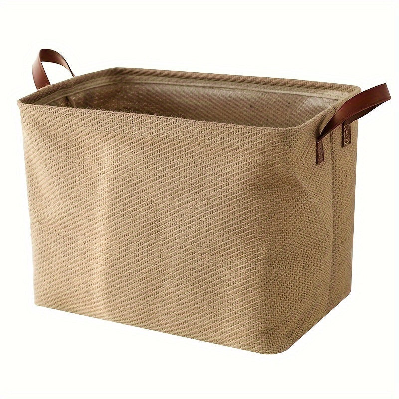 Jute Cloth Storage Bin with Handle - Spacious Wardrobe Organizer for Books, Snacks, Toys, Christmas and Halloween Gifts