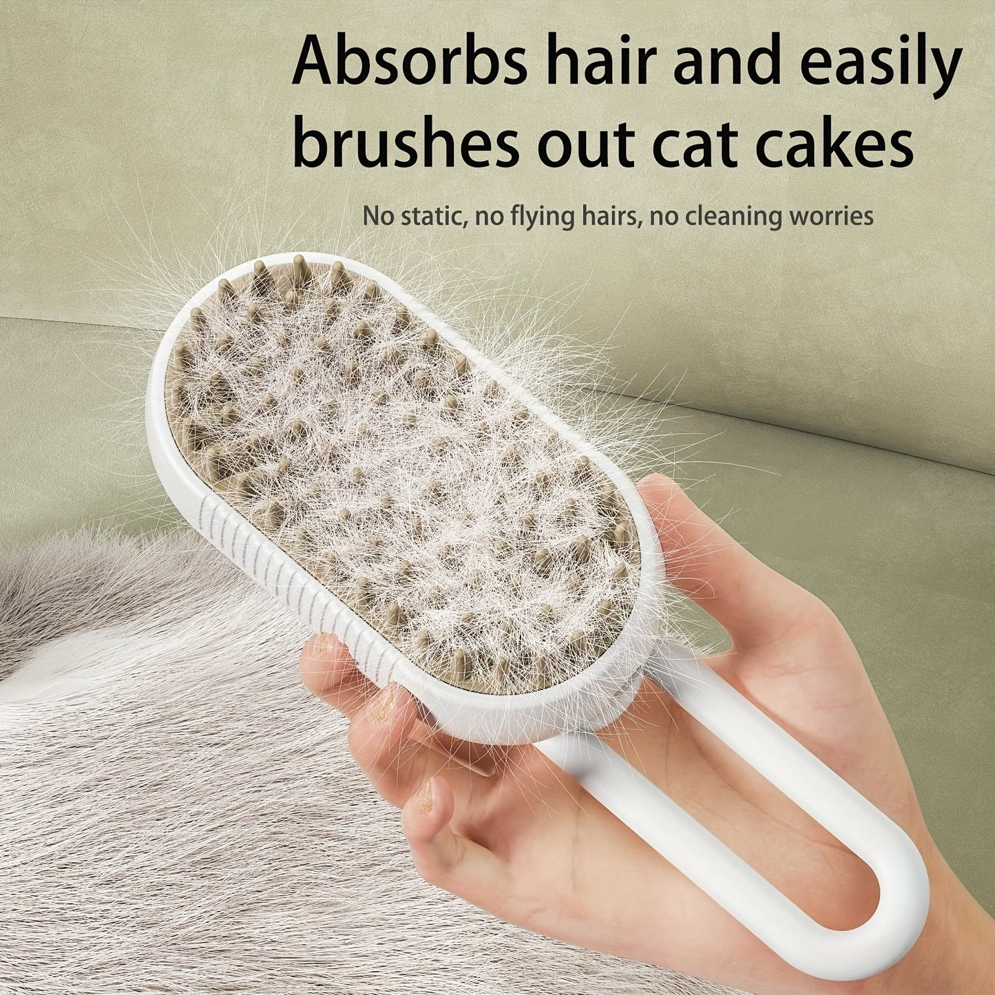 3 in 1 pet grooming tool with release button, spray, and hair removal - Steam brush for cats and dogs.