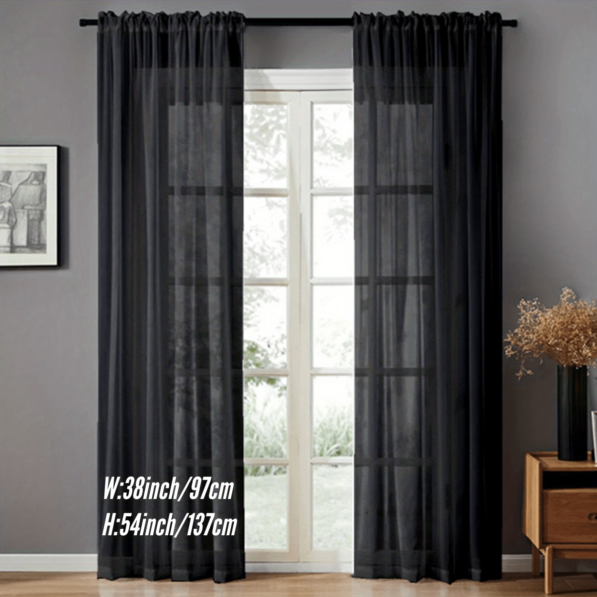 Pair of Sheer Voile Curtains with Rod Pocket for Kitchen, Bedroom, and Living Room Home Decor