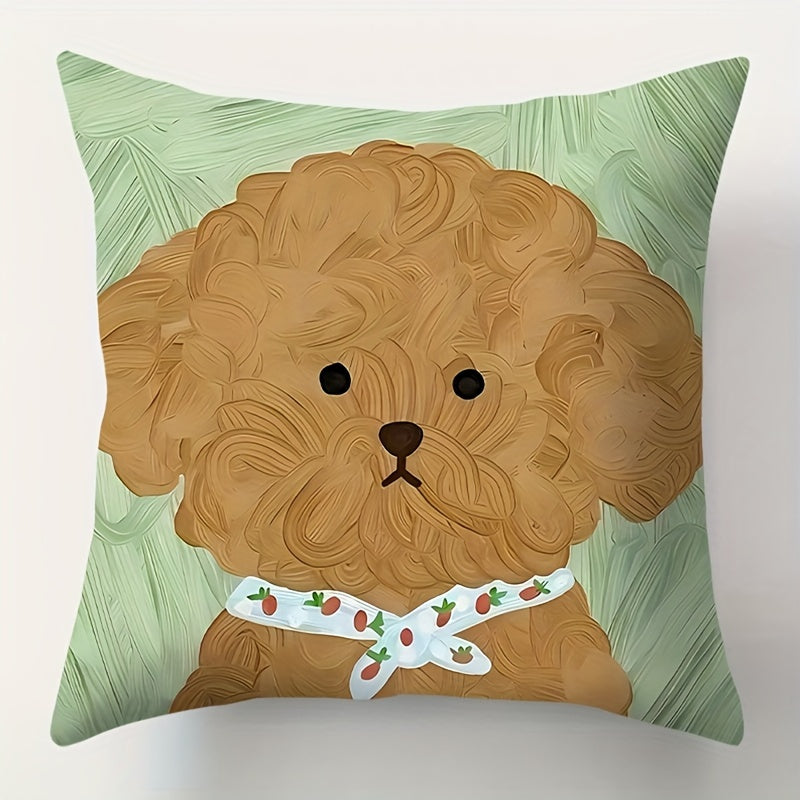 Add a touch of charm with this adorable Double-Sided Puppy Print Throw Pillow Cover. Made from elegant polyester with a zip closure, this cover is machine washable and perfect for adding a cozy feel to your living room or office. (Pillow not included)