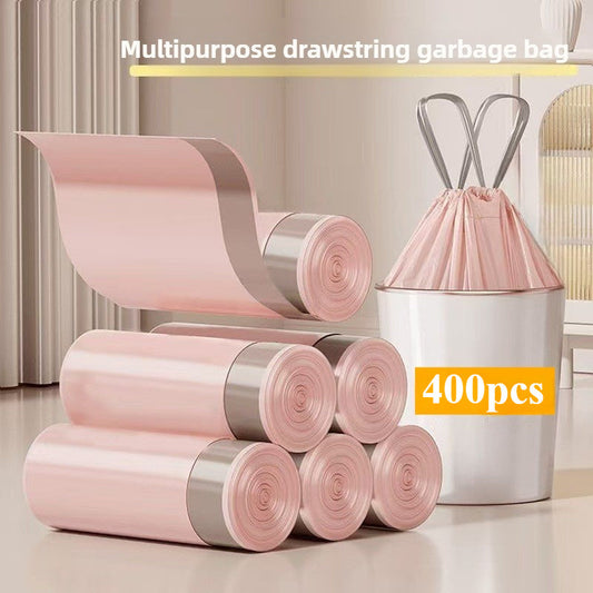 400 Extra-Thick Drawstring Trash Bags - Versatile Leak-Proof Plastic Bags for Cleaning Kitchen, Bathroom, and Living Room