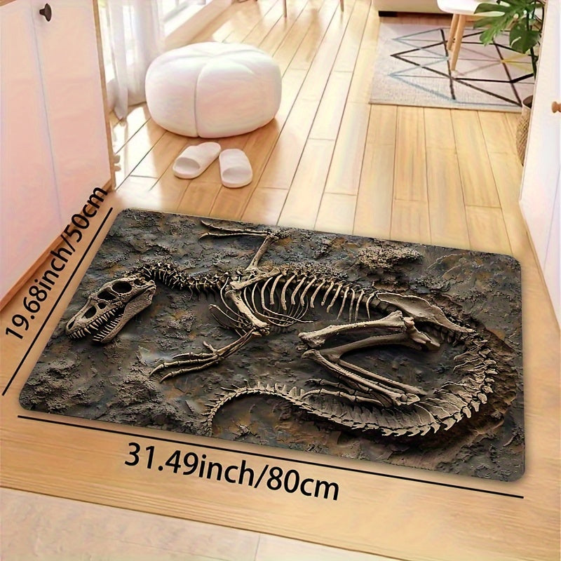 Soft and thick area rug designed with dinosaur fossils, measuring 8mm in thickness. This rug is machine washable and suitable for use in the bathroom, kitchen, living room, or bedroom. It serves as a versatile indoor decor mat, perfect for adding a touch