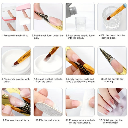 Acrylic Nail Kit for Beginners with Glitter Powders, Extension Tools, USB Lamp, Manicure Set, and Gift for Women