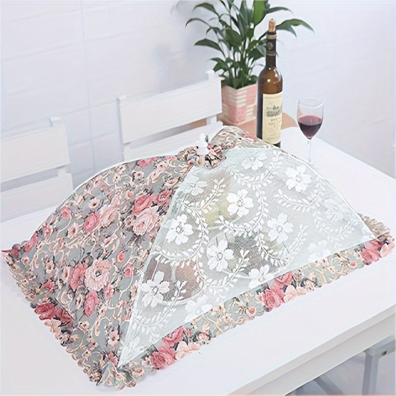 1 piece, premium foldable floral food cover with large capacity, rectangular and round shapes, and fabric mesh to protect against flies and dust.