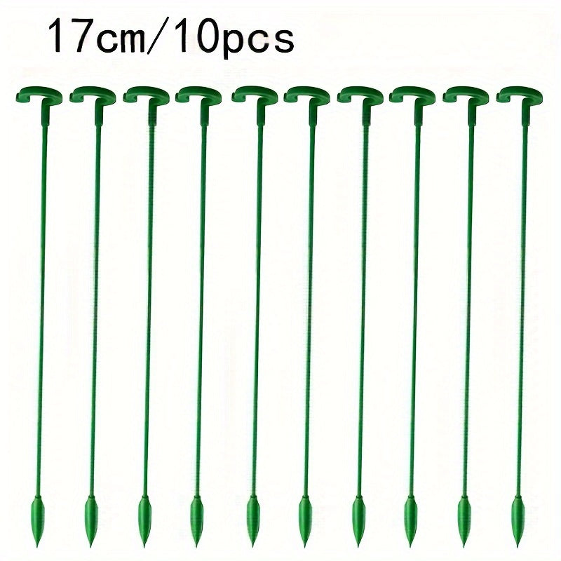 Durable 10-pack of green plant support stakes for indoor plants and flowers.