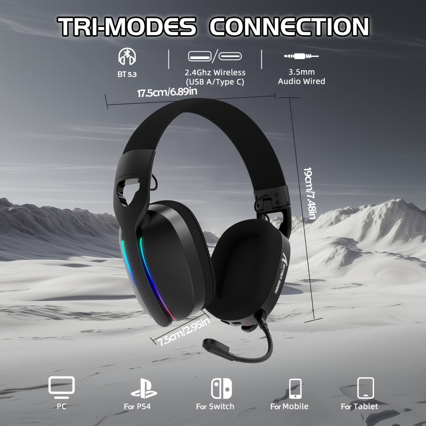 ATTACK SHARK L90 Foldable RGB Gaming Headset - Ultra-Light, Tri-Mode Wireless/Wired, 7.1 Dynamic Stereo Sound, RGB Lighting, Breathable Design for Multiple Devices