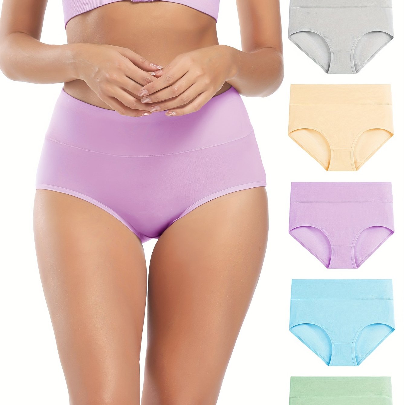 5-pack of molasus Women's High-Waist Briefs in assorted solid colors, breathable and stretchy with full coverage.